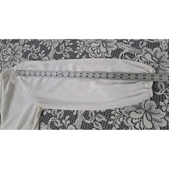 Carmen Marc Volvo Blouse M Ivory Zipper V Neck Long Sleeve Silky Beachy Wedding - Picture 8 of 9